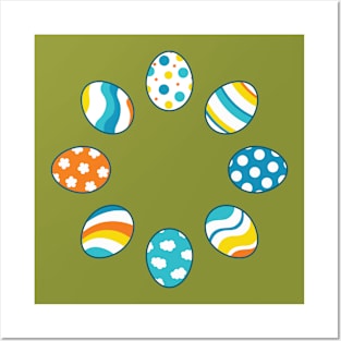 Eggs | Yellow Orange Blue | Stripes | Dots | Clouds | Dark Green Posters and Art